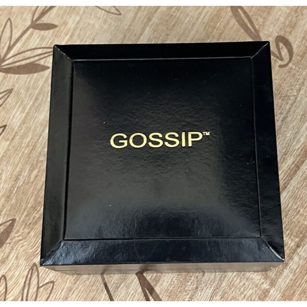Gossip Blue Dial Bezel Crystal Accent Round Clear Case Black Canvas Band Watch - Picture 9 of 9